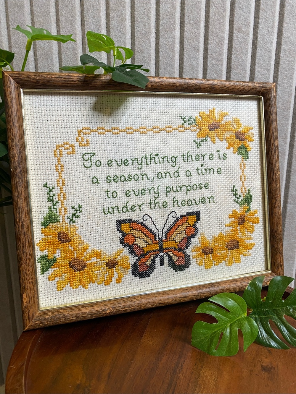 Handmade Sunflower & Butterfly counted Cross-Stitch Wall Art grandmacore cottage